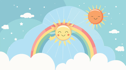 Fototapeta na wymiar Illustration of a rainbow beside the sun flat carto