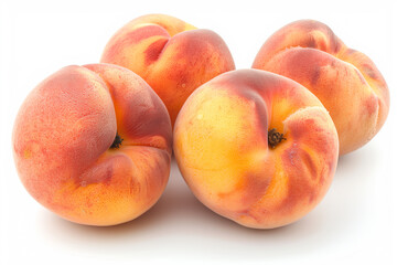 Fototapeta na wymiar Four peaches are sitting on a white background