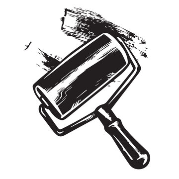 Paint roller in cartoon, doodle style . Image for t-shirt, web, mobile apps and ui. Isolated 2d vector illustration in logo, icon, sketch style, Eps 10, black and white. AI Generative