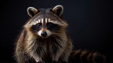 Obraz premium Raccoon on black isolated background