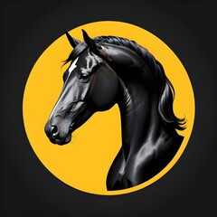 black horse head logo in yellow plain circle