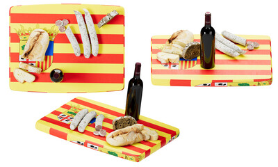 Aragonese Flavors on Flag: Wine, Chorizo, and Bread Assortment