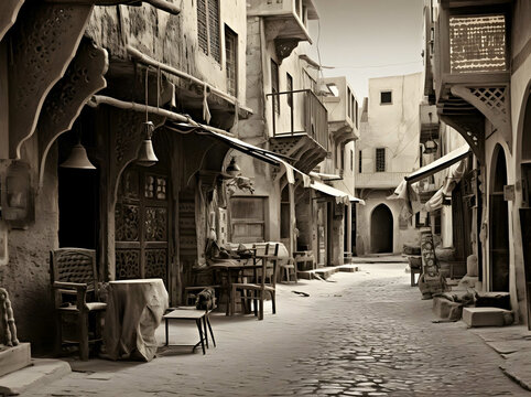 Fototapeta old souk in Saudia Arabia photo artistic black and white realistic textured