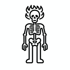 A fiery skeleton on an orange background