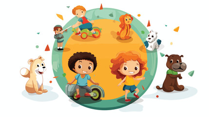 Illustration of a round template with a toy and kid