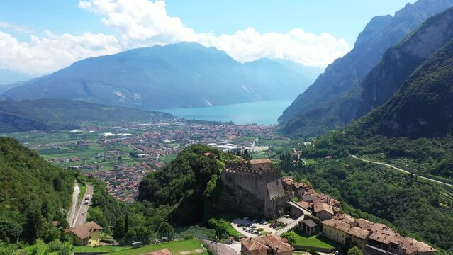 Aerial view of of Tenno, village. Trentino-Alto Adige, Alto Garda Lake and Ledro Community
