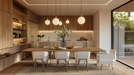 a modern dining area with a sleek and minimalist design.