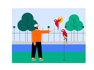 Parrot at the zoo. Zoo vector illustration