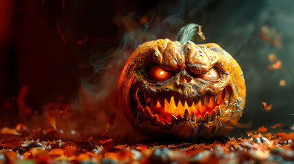 halloween monster in style of beautiful grotesque, pumpkin monster, glowing lights, autumn colors - 774454003
