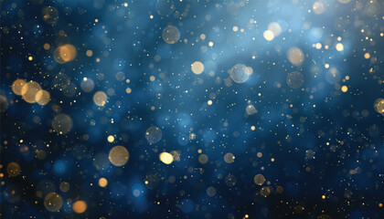 background of abstract glitter lights. blue, gold and black. A close-up view of a blue and gold background with stars. Suitable for celestial, festive, or glamorous designs. © waqar