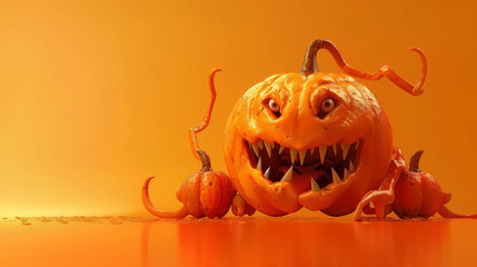 halloween monster in style of beautiful grotesque, pumpkin monster, glowing lights, autumn colors - 774454477