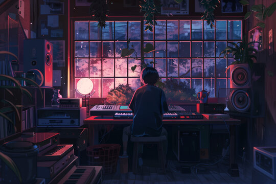 lo-fi music room background