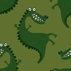 Obraz premium Cartoon monsters dragon seamless birthday crocodile pattern for wrapping paper and fabrics and linens and kids