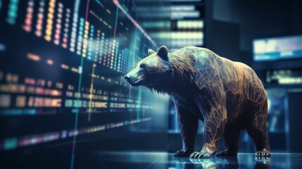 Bear Market: Financial Instability and Cryptocurrency Volatility in the World of Trading and Investment. Bear on a stock exchange