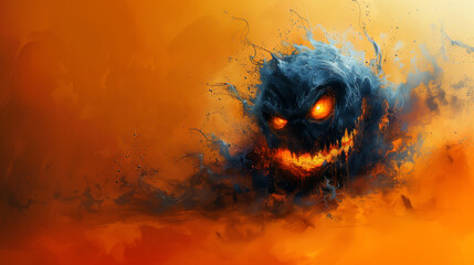 halloween monster in style of beautiful grotesque, pumpkin monster, glowing lights, autumn colors - 774454897