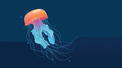 Illustration of a single jelly fish flat cartoon  - obrazy, fototapety, plakaty