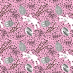 Easter animals bunnies seamless rabbit and eggs pattern for wrapping paper and kids clothes print and party accessories