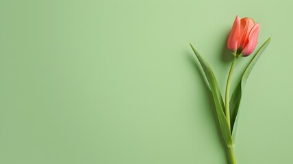 A single red tulip against a plain green background, positioned at the center