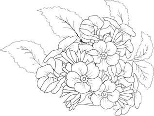 hand drawn flowers,sketch of a flower,illustration of a flower,bouquet of flowers,flower in vase,colouring page,