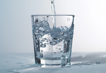 Crystal Clear Water Cascading Down Glass: Refreshing Beverage
