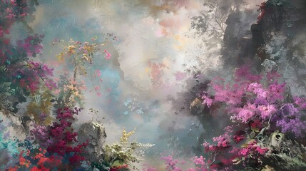 Floral Blossoms Cliffside Abstract Artistic Texture Nature