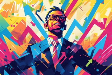 A painting depicting an investor confidently standing in a suit and tie. Generative AI