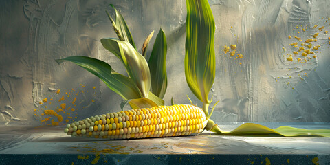 Fresh corn on the cob on a black background studio shot