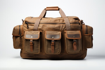 Stylish Duffel Bag: Men's Brown Nylon Travel Gear with Pockets & Zippers