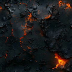 Glowing Lava Cracks Amidst Dark Rocks - obrazy, fototapety, plakaty