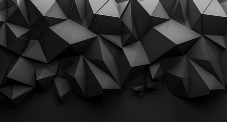 Fotobehang Minimalist Black Background Featuring Low Poly Geometric Shapes © jesica
