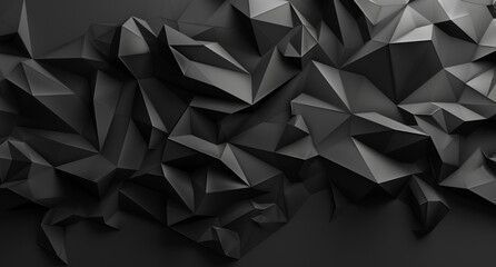 Abstract Dark Poly Geometric Shapes on Black Background for Graphic Design