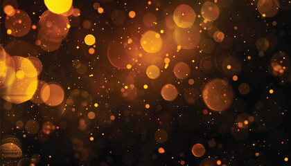 Golden abstract bokeh on a black background. Holiday concept. Abstract luxury swirling gold background with gold particles. Christmas Golden light shine particles. Gold foil texture.
