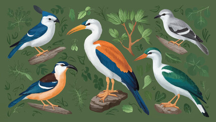 Obraz na płótnie Canvas Collection of Bird Vectors on White Background