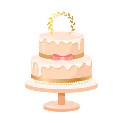 Beautiful cake with elegant decor and icing for birthdays, weddings, anniversaries, parties, and other celebrations isolated on a white background.
