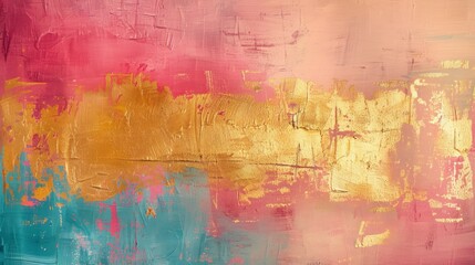 Abstract watercolor background in pink, gold and orange colors.
