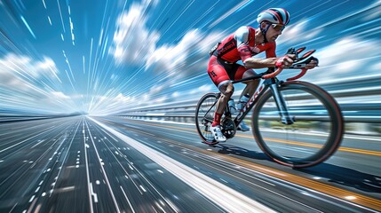 Cyclist in Motion: High-Speed Road Racing - obrazy, fototapety, plakaty