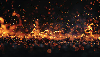 Burning sparks flying. Beautiful flames. Detail of fire sparks isolated on a black background. Fire flames on black background - obrazy, fototapety, plakaty