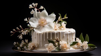 Obraz na płótnie Canvas Single-tier cake with clean lines and a single statement flower.