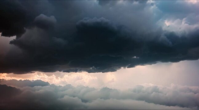 Aerial Dark ominous grey storm clouds. Dramatic sky

