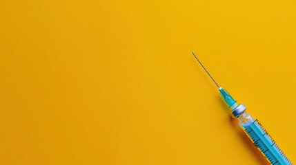 world Immunization Week, April 24-30 , a vaccine in syringe on yellow background,  Immunization awareness month card banner portrait 
