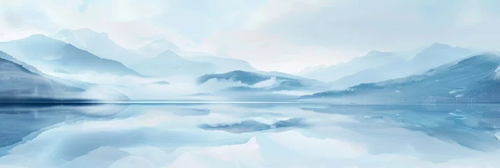 Fotobehang A serene watercolor landscape texture, blending the tranquil beauty of Lakeland with soft, dreamy hues created with Generative AI Technology © Sentoriak