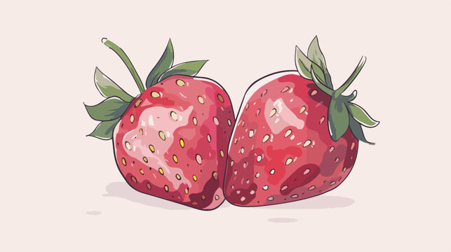 Illustration of two pink strawberries flat cartoon