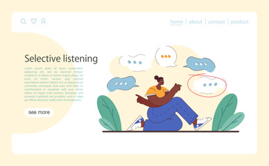 Active listening skill web banner or landing page. Attentive business