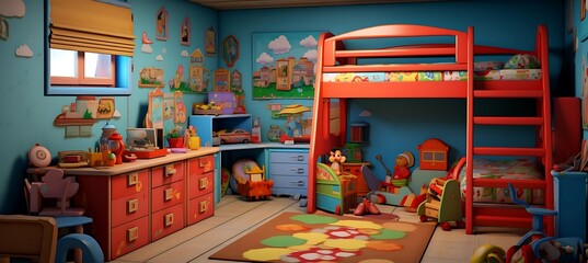 Whimsical Wonderland: A Vibrant and Playful Children's Bedroom Bursting with Joy, Color, and Imagination, Inviting Young Minds to Explore and Dream