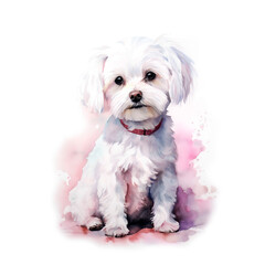 Cute Maltese dog. Watercolor illustration on white background. - 774463226
