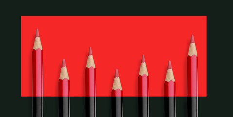 Red and black Wooden Crayons pencils in rectangle with transparent image of PNG format extension. - 774463275