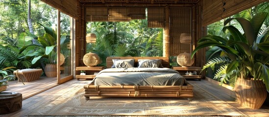 Jungle Retreat Tropical Bamboo Bedroom Oasis in Lush Rainforest