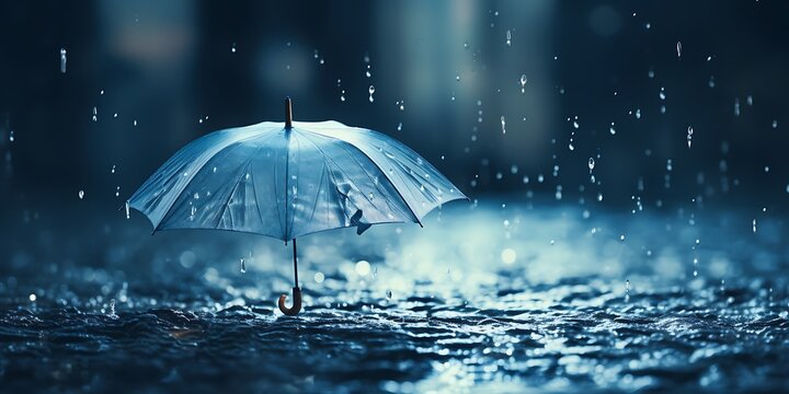 Conceptual image with umbrella and raindrops. 3d rendering