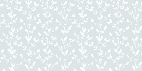 Spring branches seamless vector pattern. Small leaves prune, silhouette ornament
