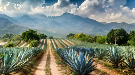 A field of Blue Agave in for tequila production
 - obrazy, fototapety, plakaty